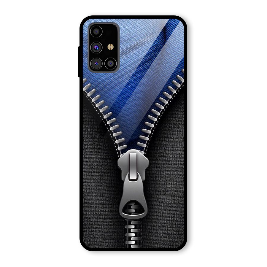 Blue Zipper Glass Back Case for Galaxy M31s