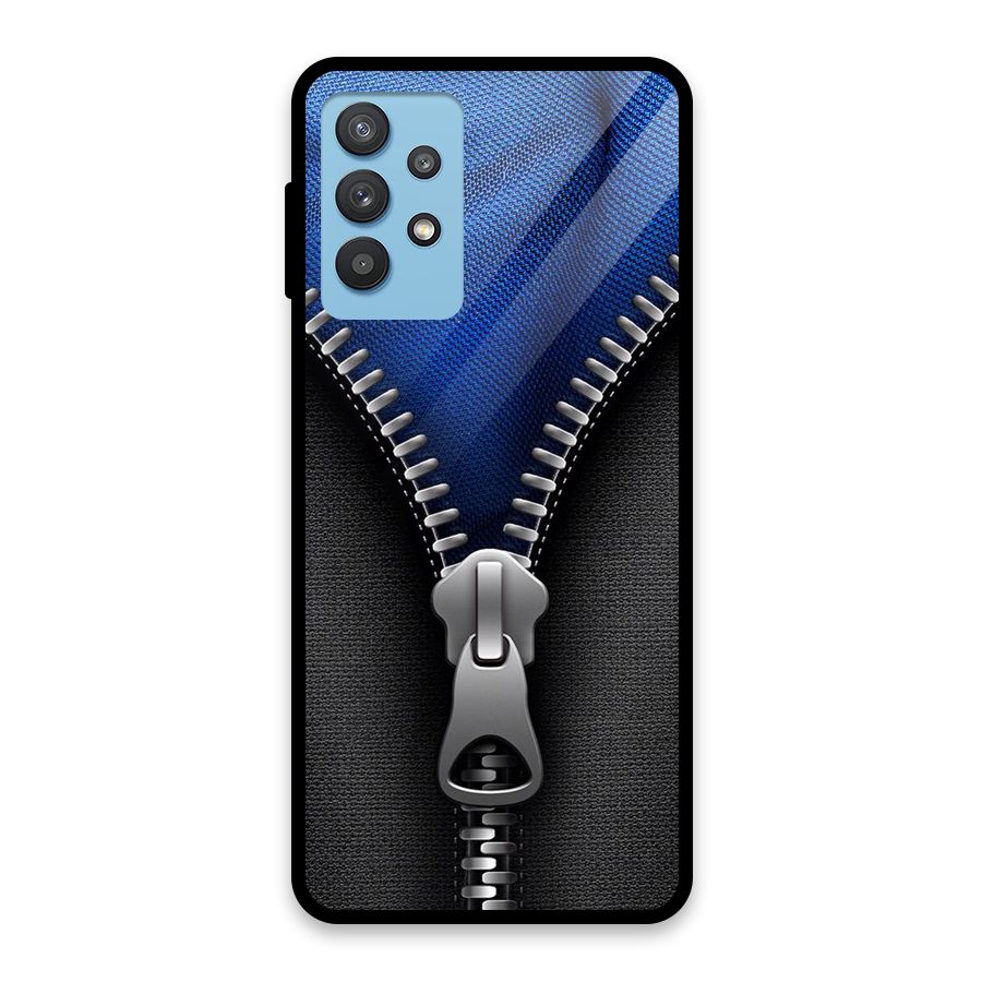 Blue Zipper Glass Back Case for Galaxy M32 5G