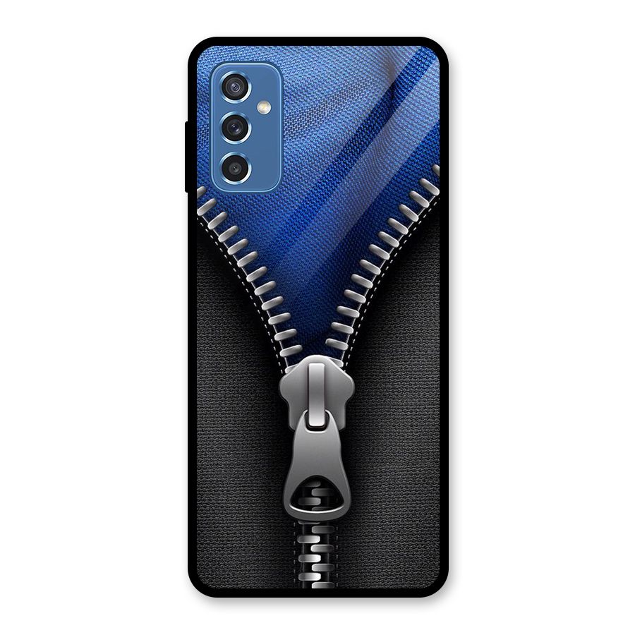 Blue Zipper Glass Back Case for Galaxy M52 5G