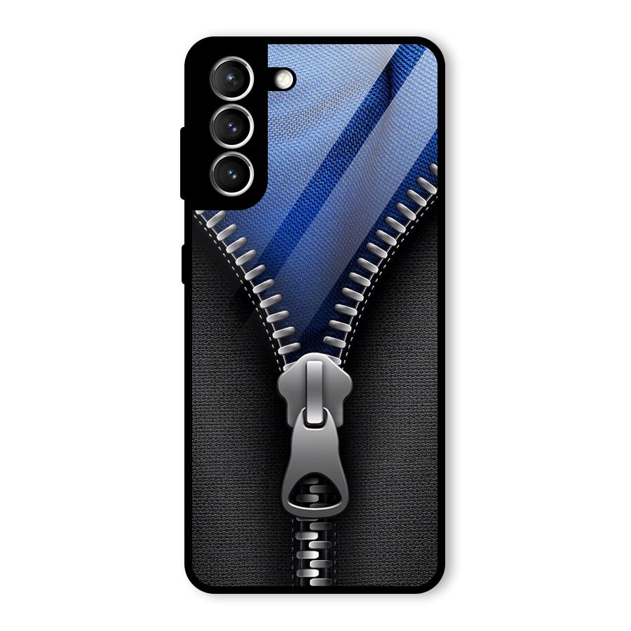 Blue Zipper Glass Back Case for Galaxy S21 5G