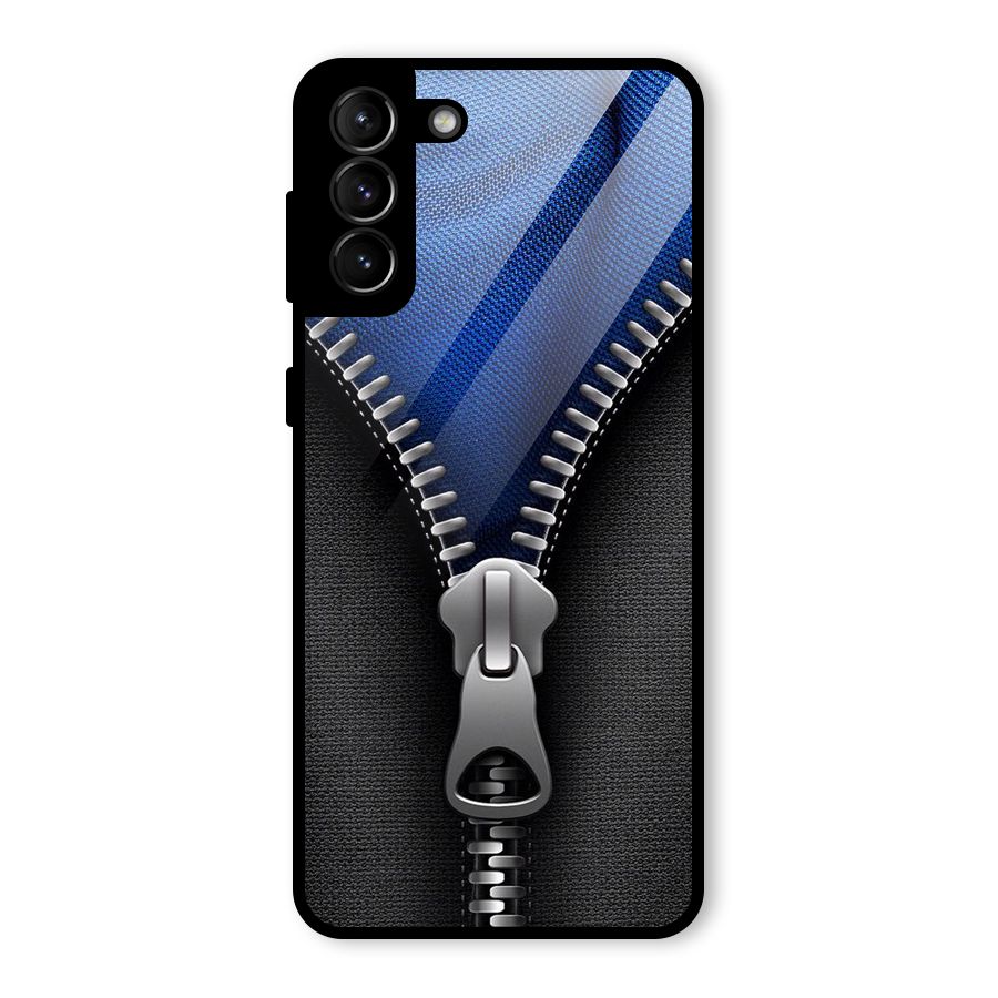Blue Zipper Glass Back Case for Galaxy S21 Plus