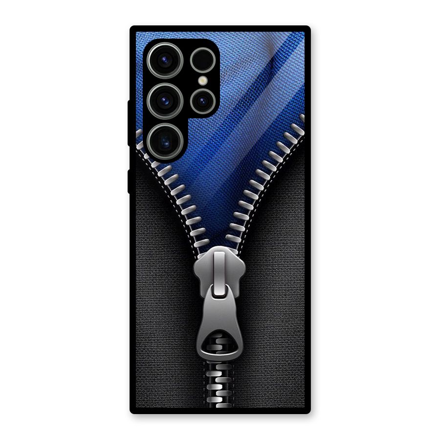 Blue Zipper Glass Back Case for Galaxy S23 Ultra
