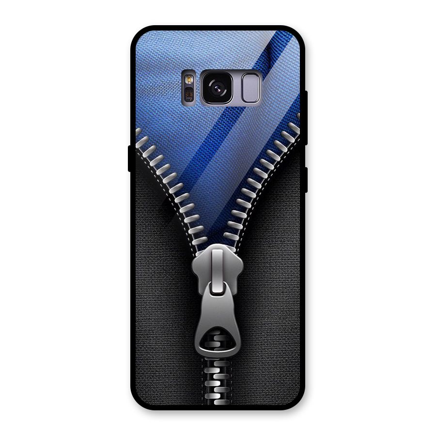 Blue Zipper Glass Back Case for Galaxy S8