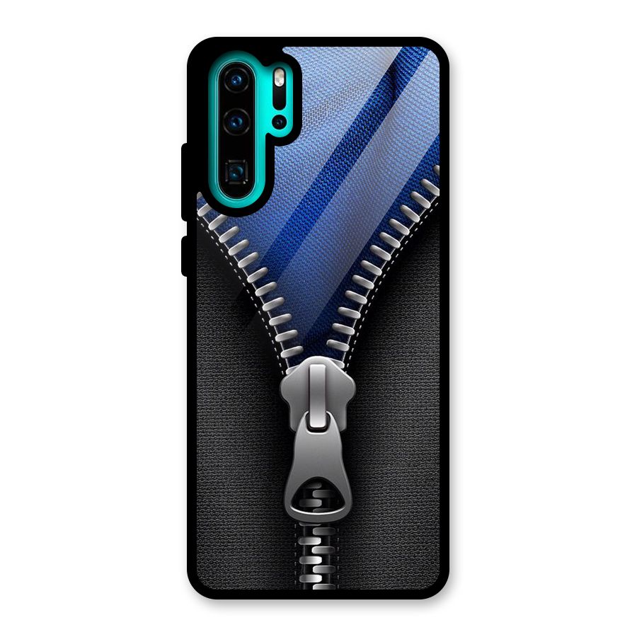 Blue Zipper Glass Back Case for Huawei P30 Pro