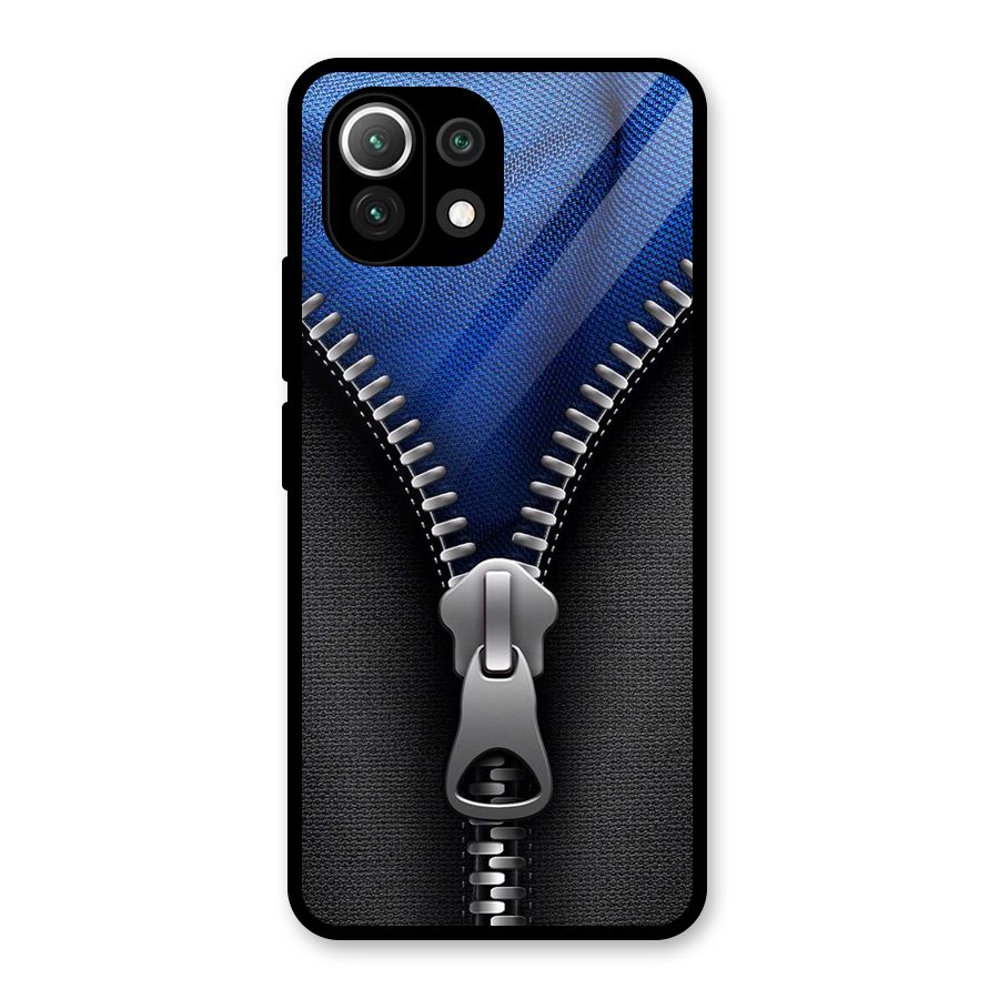 Blue Zipper Glass Back Case for Mi 11 Lite NE 5G