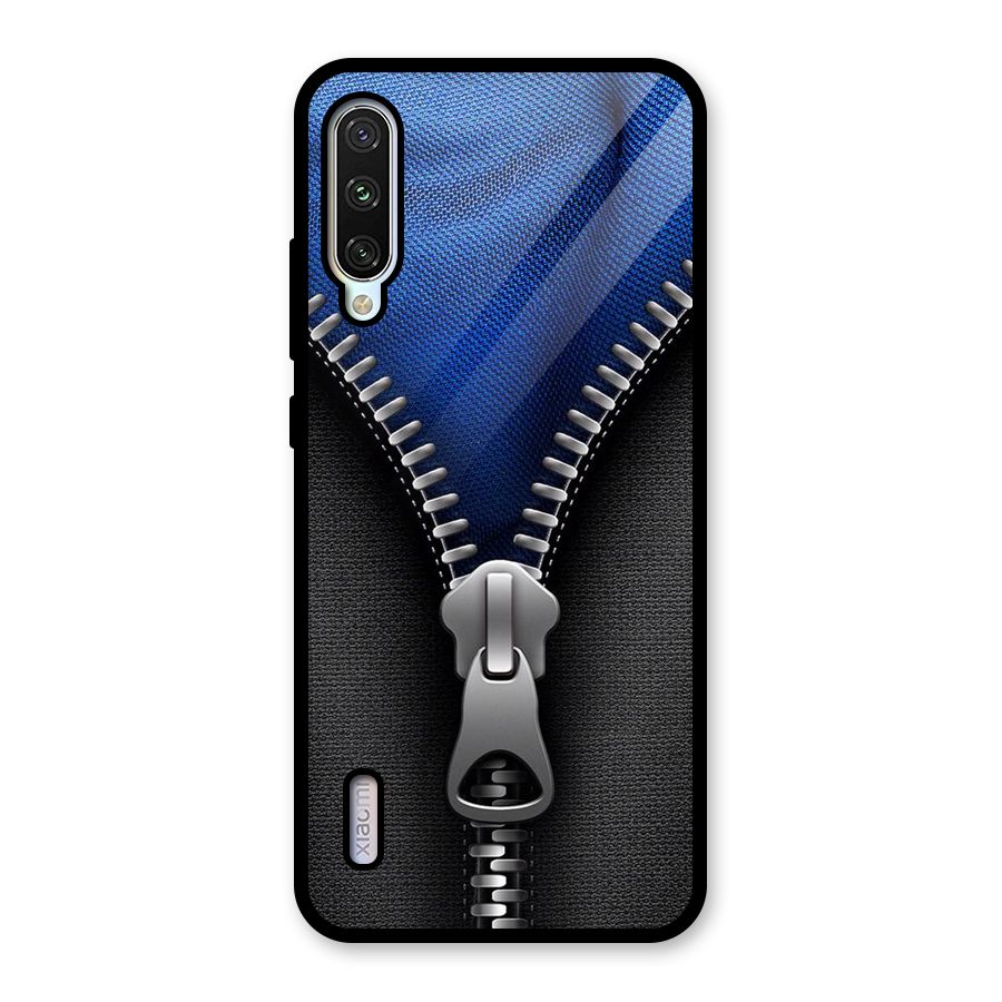 Blue Zipper Glass Back Case for Mi A3