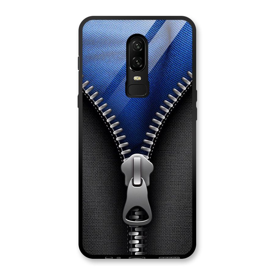 Blue Zipper Glass Back Case for OnePlus 6