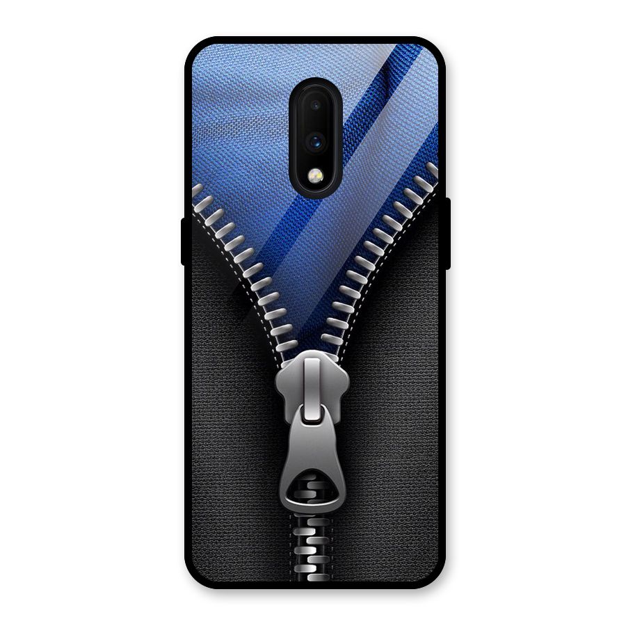 Blue Zipper Glass Back Case for OnePlus 7