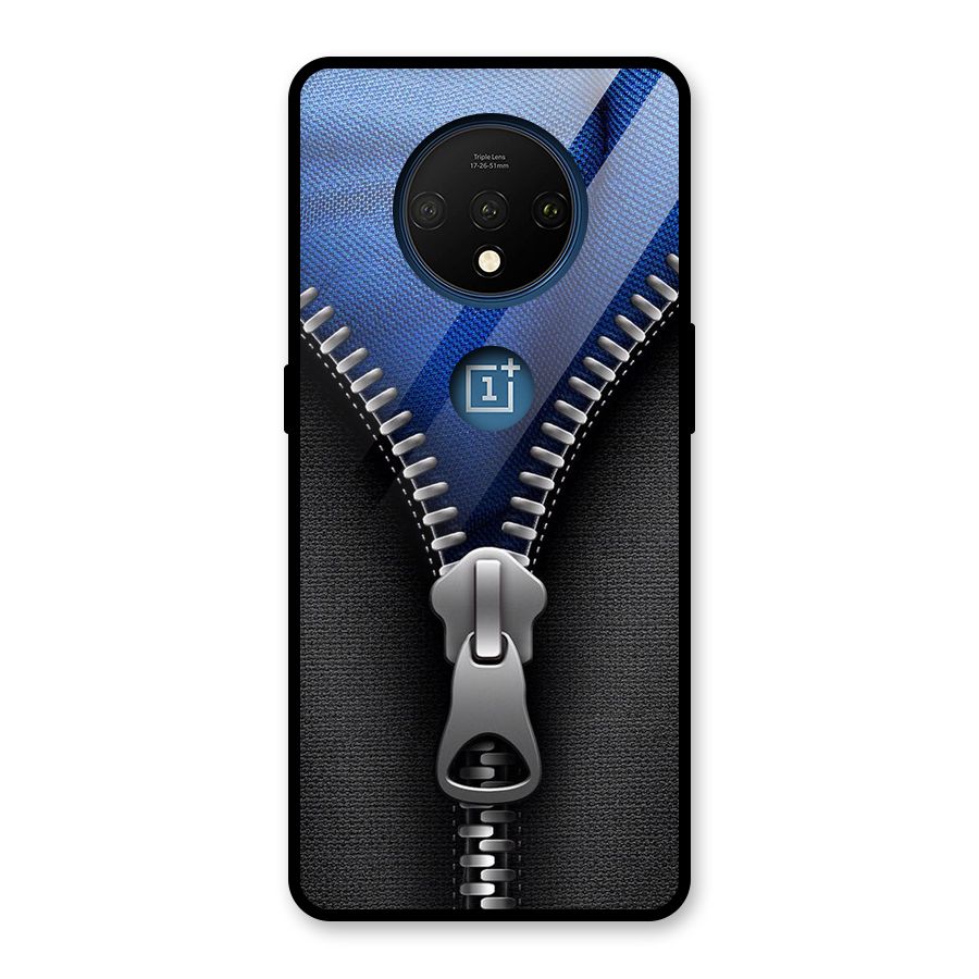 Blue Zipper Glass Back Case for OnePlus 7T
