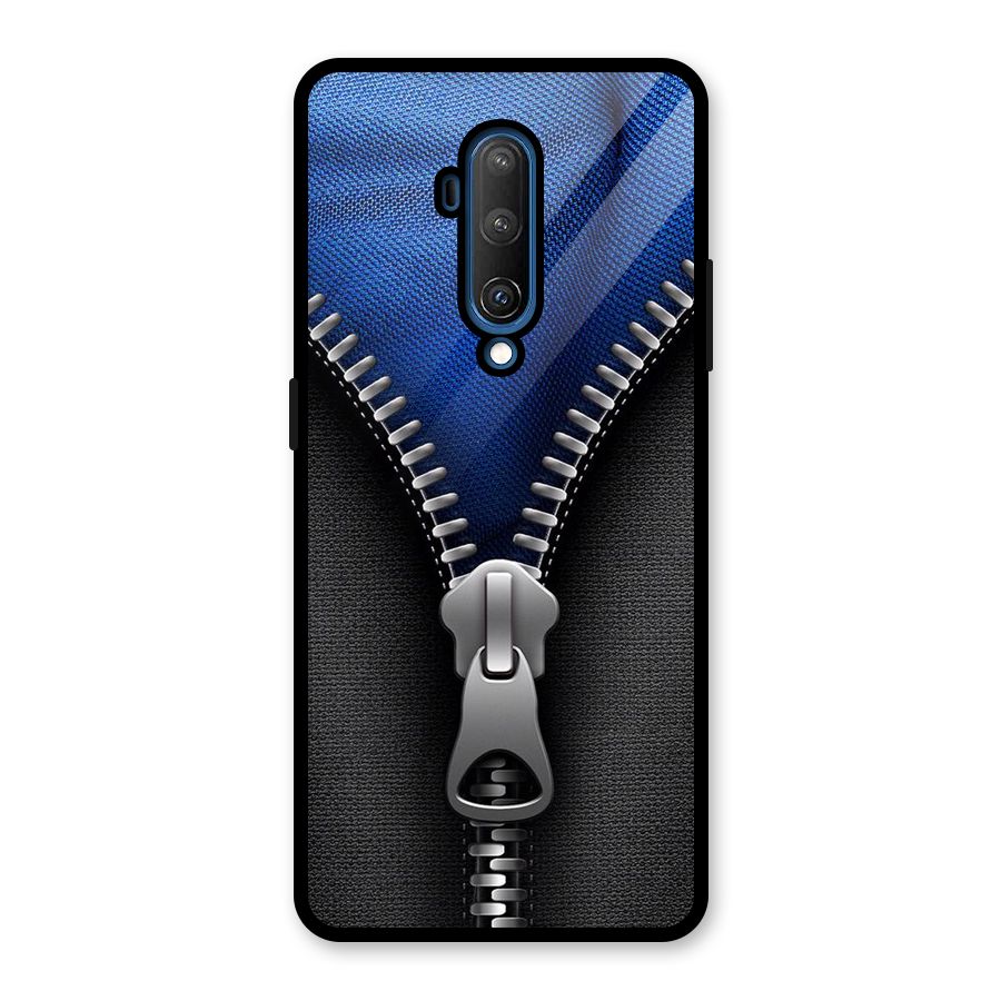 Blue Zipper Glass Back Case for OnePlus 7T Pro