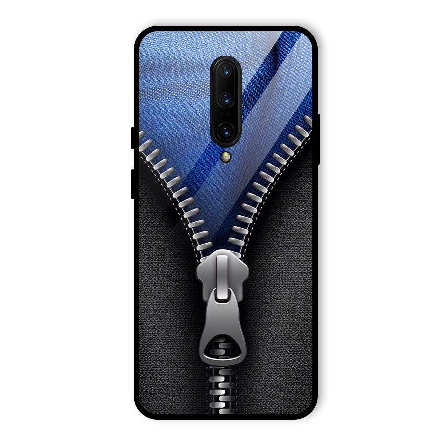 Blue Zipper Glass Back Case for OnePlus 7 Pro