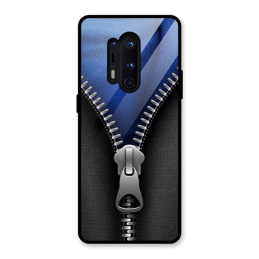 Blue Zipper Glass Back Case for OnePlus 8 Pro