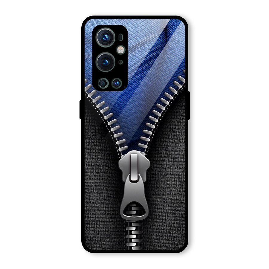 Blue Zipper Glass Back Case for OnePlus 9 Pro
