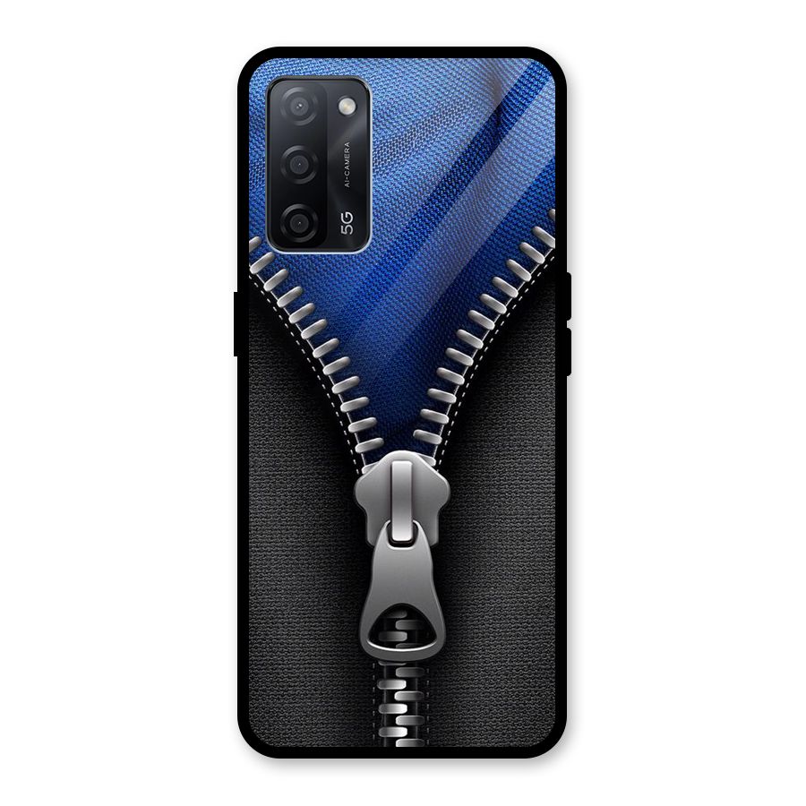 Blue Zipper Glass Back Case for Oppo A53s 5G