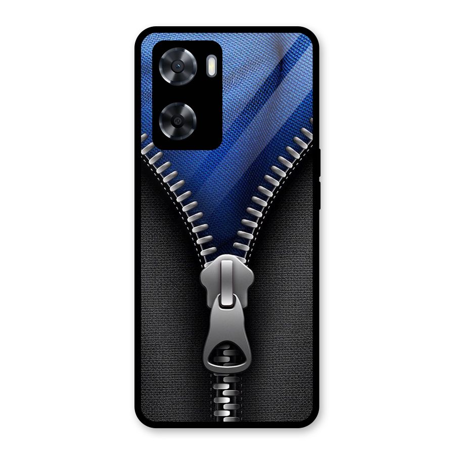 Blue Zipper Glass Back Case for Oppo A57 2022