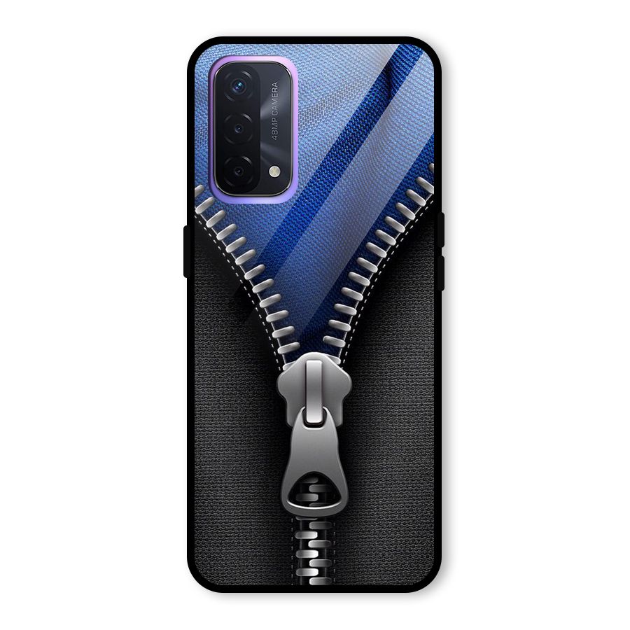 Blue Zipper Glass Back Case for Oppo A74 5G