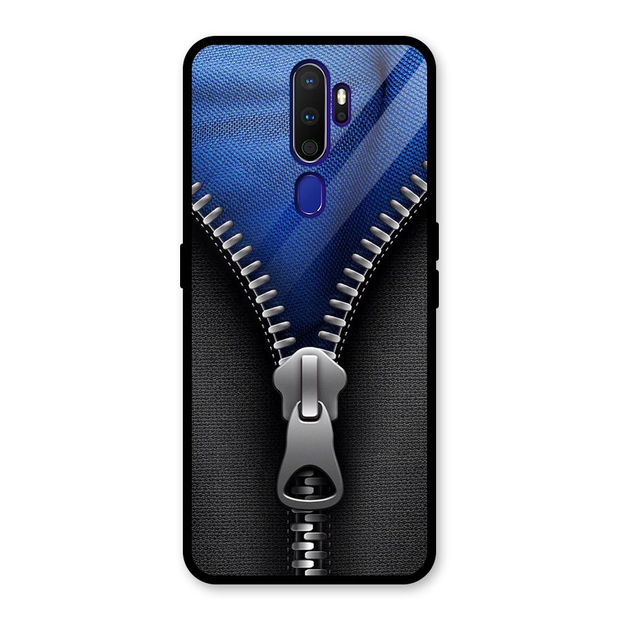Blue Zipper Glass Back Case for Oppo A9 (2020)