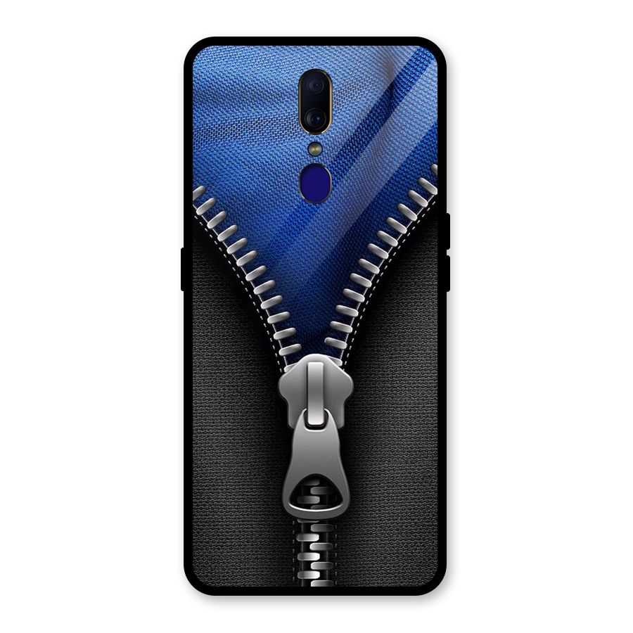 Blue Zipper Glass Back Case for Oppo F11