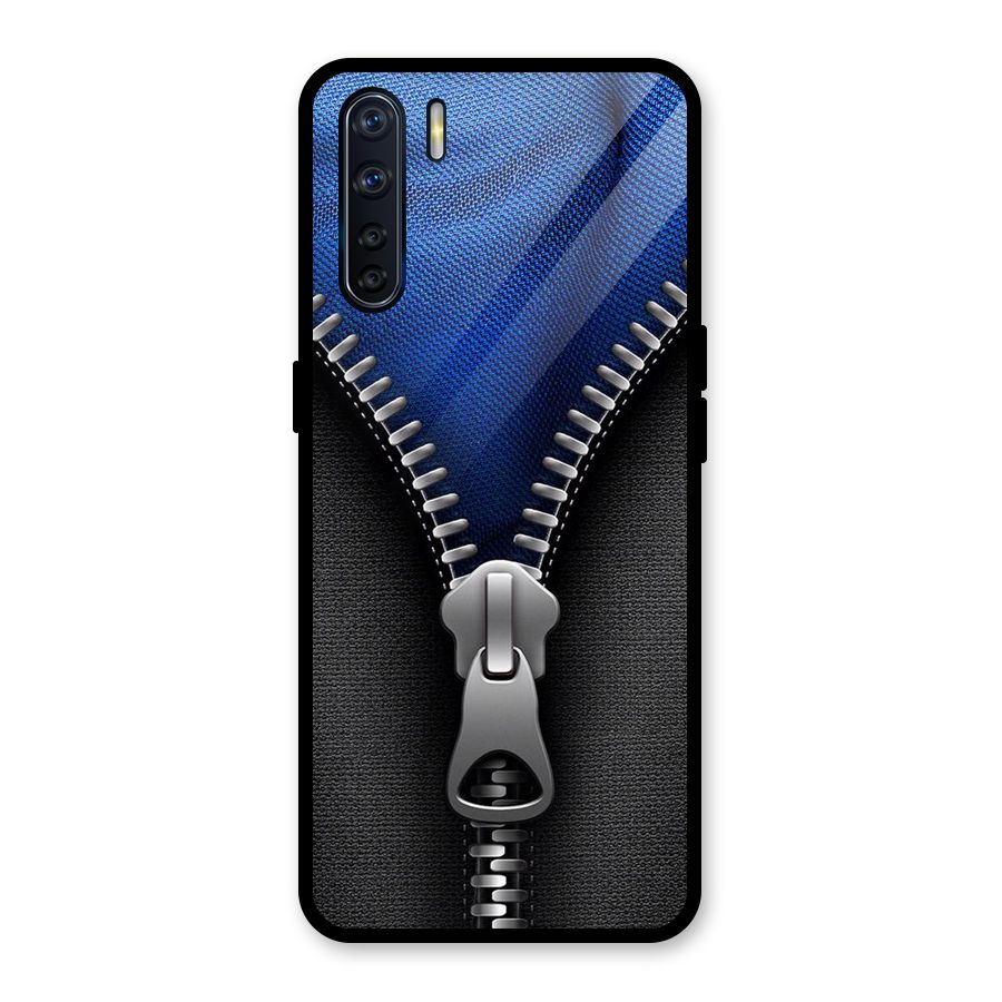 Blue Zipper Glass Back Case for Oppo F15