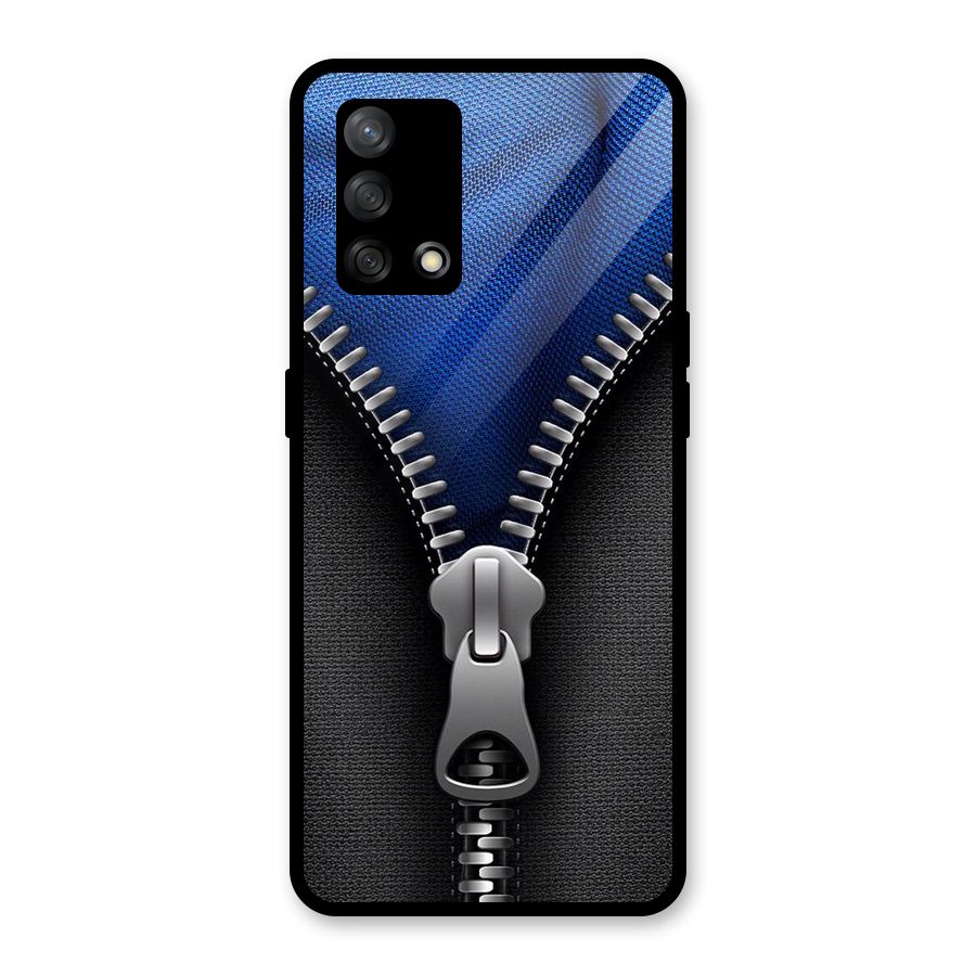 Blue Zipper Glass Back Case for Oppo F19