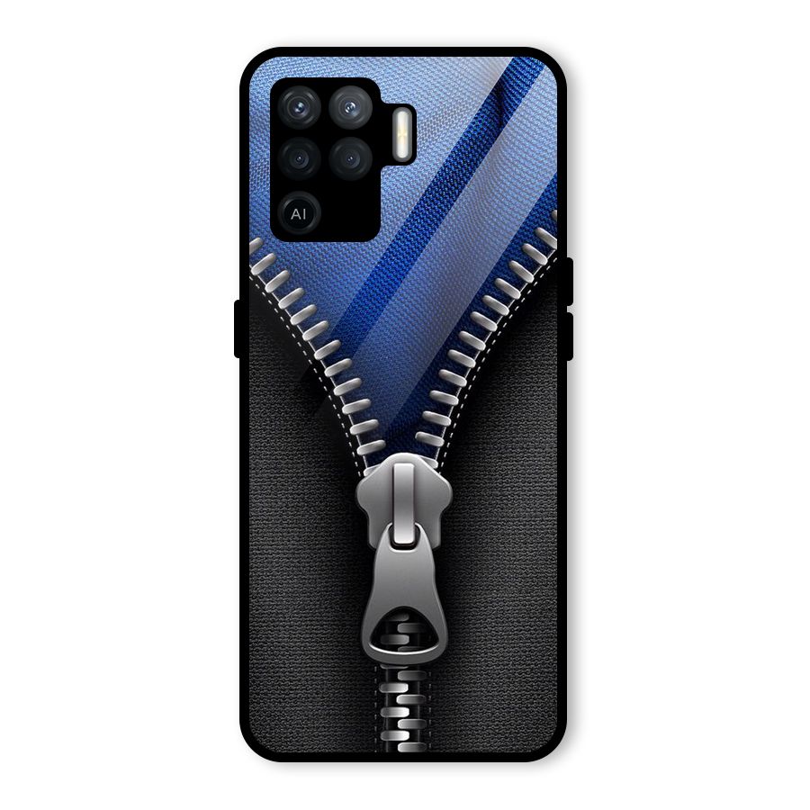 Blue Zipper Glass Back Case for Oppo F19 Pro