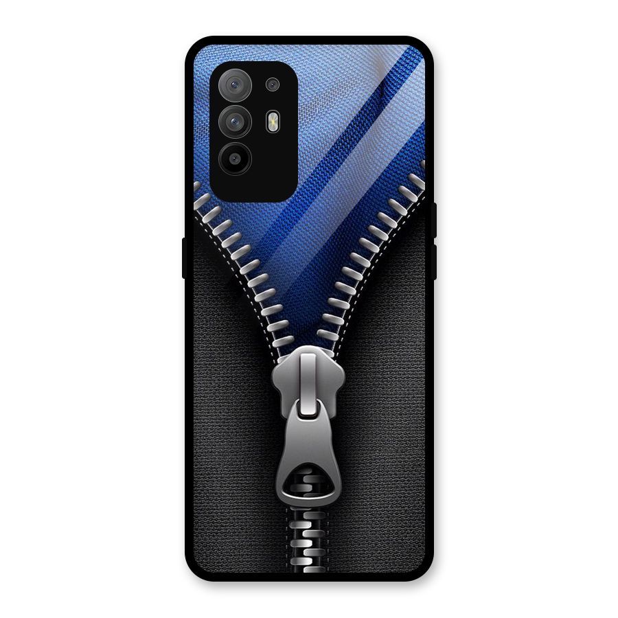 Blue Zipper Glass Back Case for Oppo F19 Pro Plus 5G