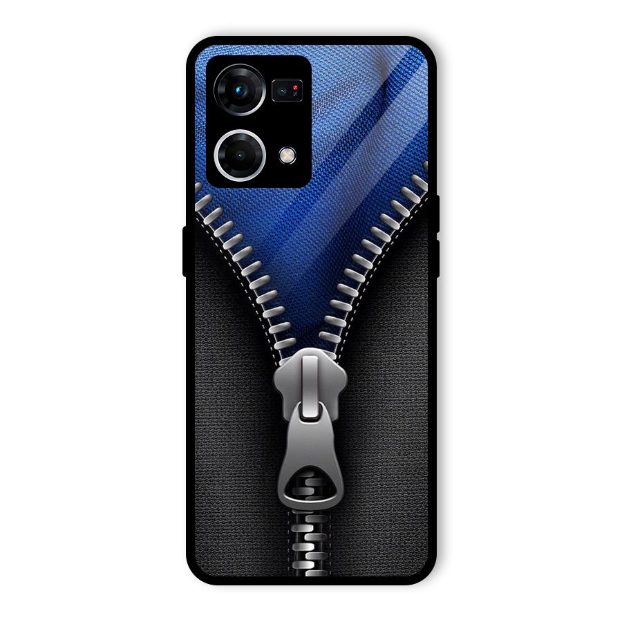 Blue Zipper Glass Back Case for Oppo F21 Pro 5G