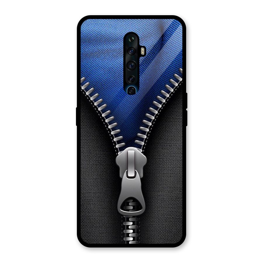 Blue Zipper Glass Back Case for Oppo Reno2 F