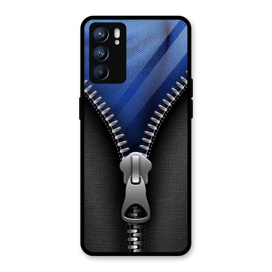Blue Zipper Glass Back Case for Oppo Reno6 5G