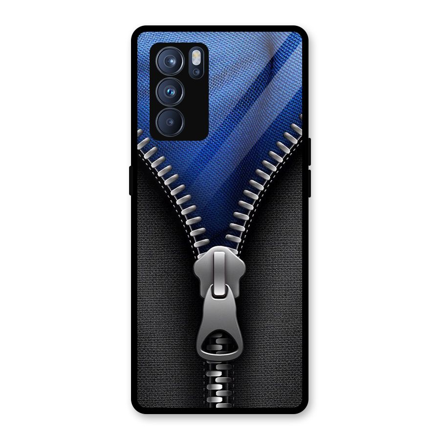 Blue Zipper Glass Back Case for Oppo Reno6 Pro 5G