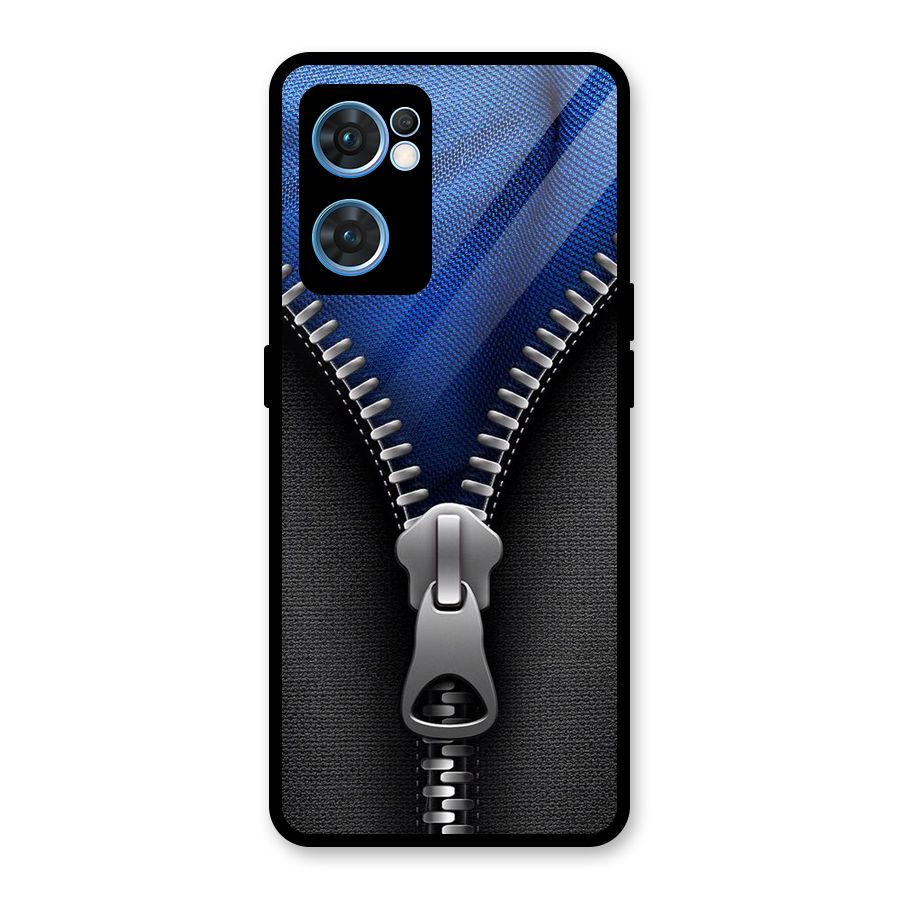 Blue Zipper Glass Back Case for Oppo Reno7 5G