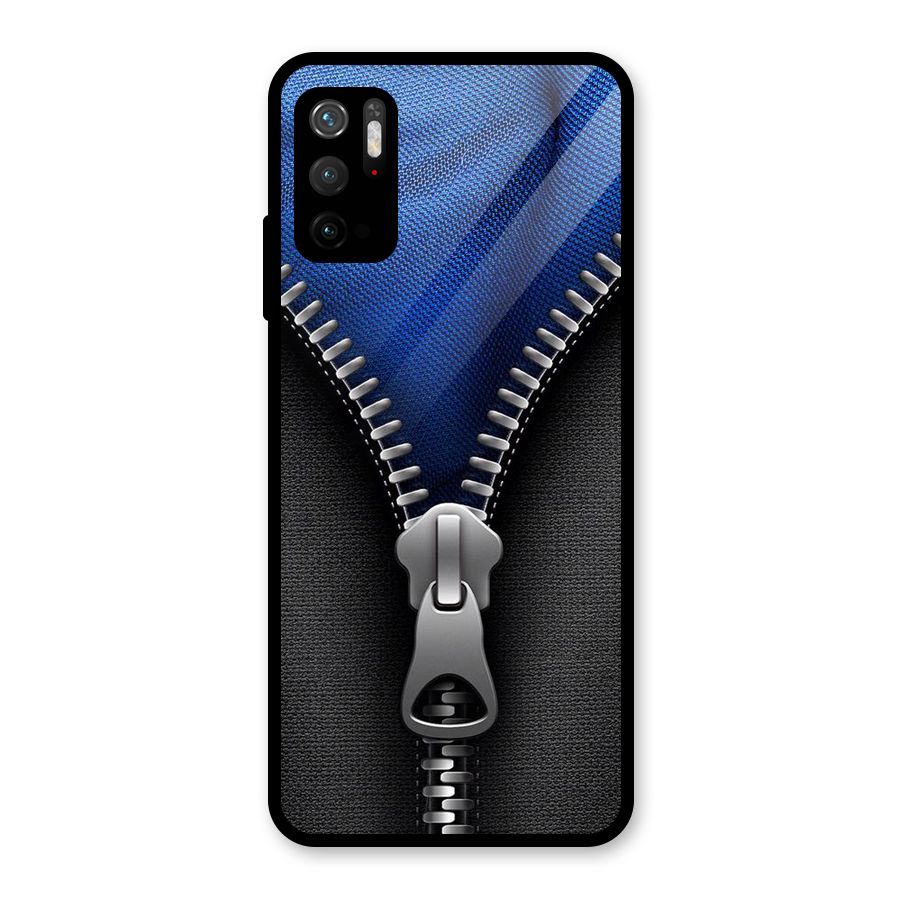 Blue Zipper Glass Back Case for Poco M3 Pro 5G