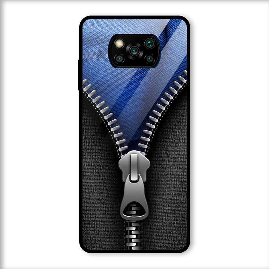 Blue Zipper Glass Back Case for Poco X3