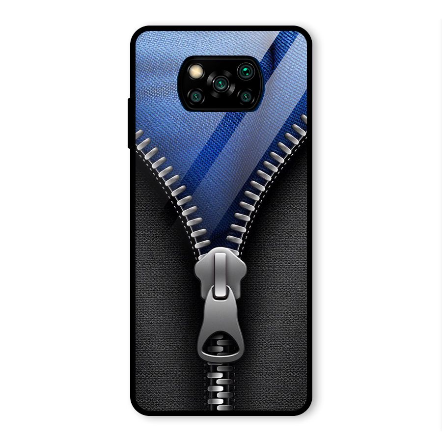 Blue Zipper Glass Back Case for Poco X3 Pro