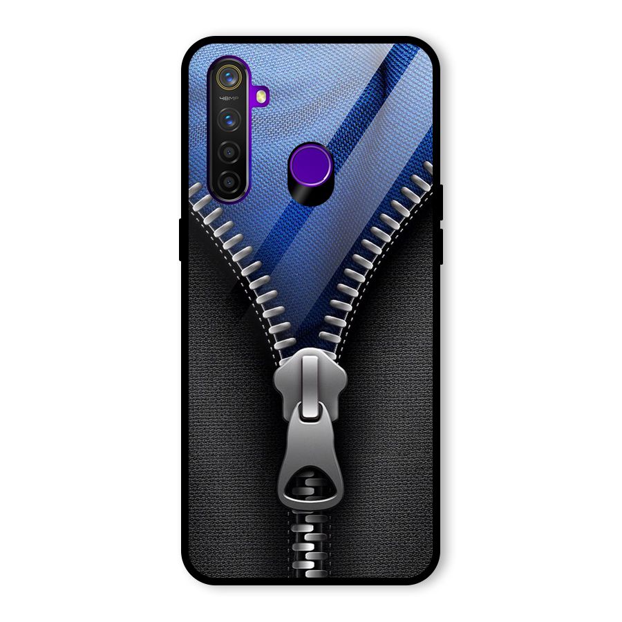 Blue Zipper Glass Back Case for Realme 5 Pro