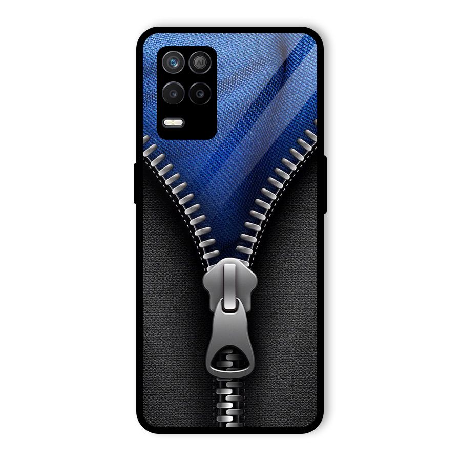 Blue Zipper Glass Back Case for Realme 8 5G