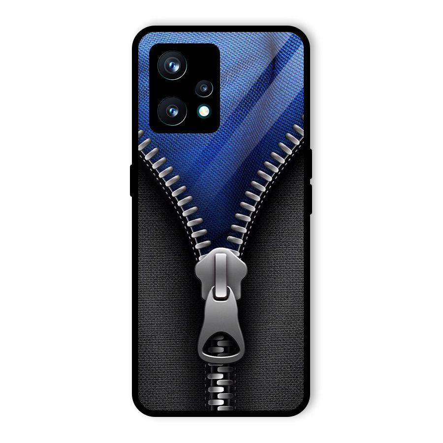 Blue Zipper Glass Back Case for Realme 9 Pro Plus 5G