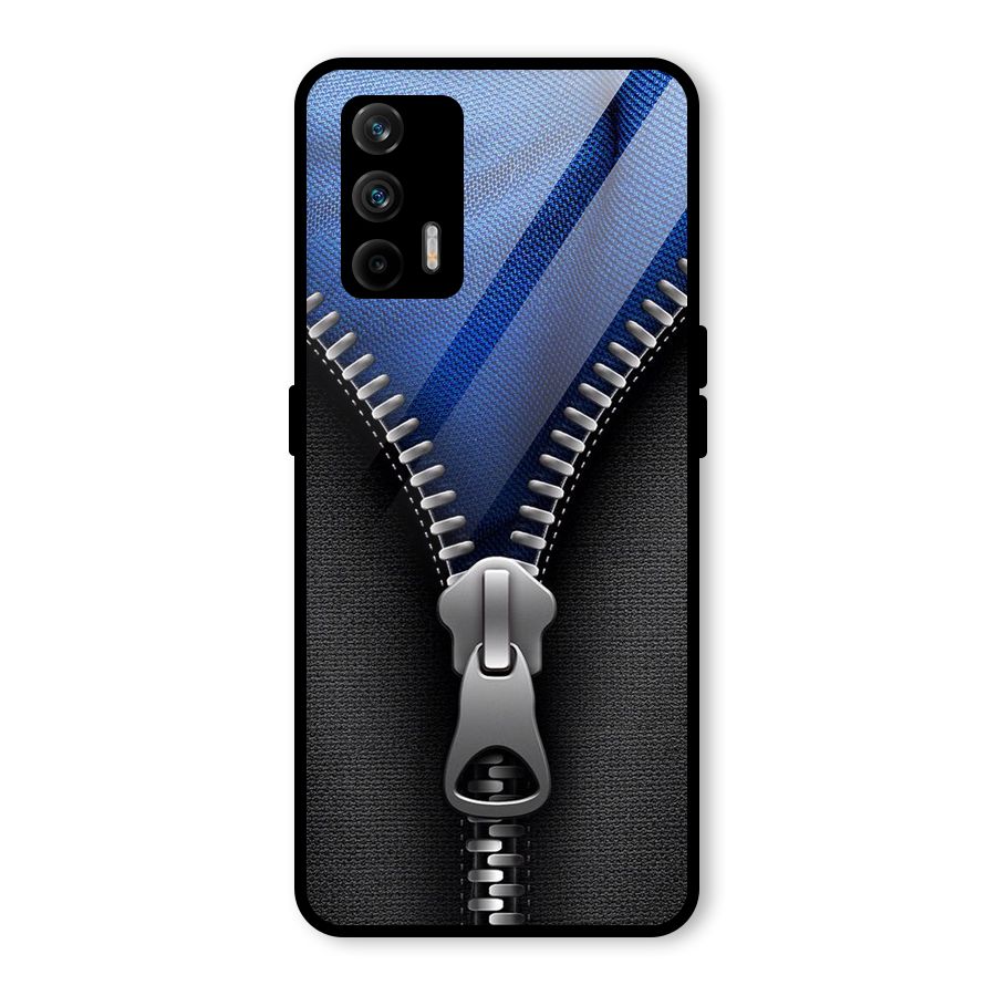 Blue Zipper Glass Back Case for Realme GT 5G
