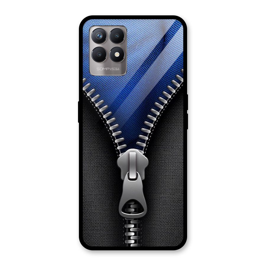 Blue Zipper Glass Back Case for Realme Narzo 50
