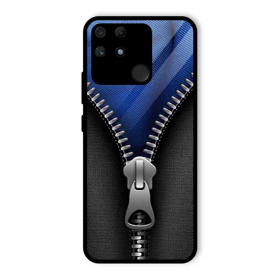 Blue Zipper Glass Back Case for Realme Narzo 50A