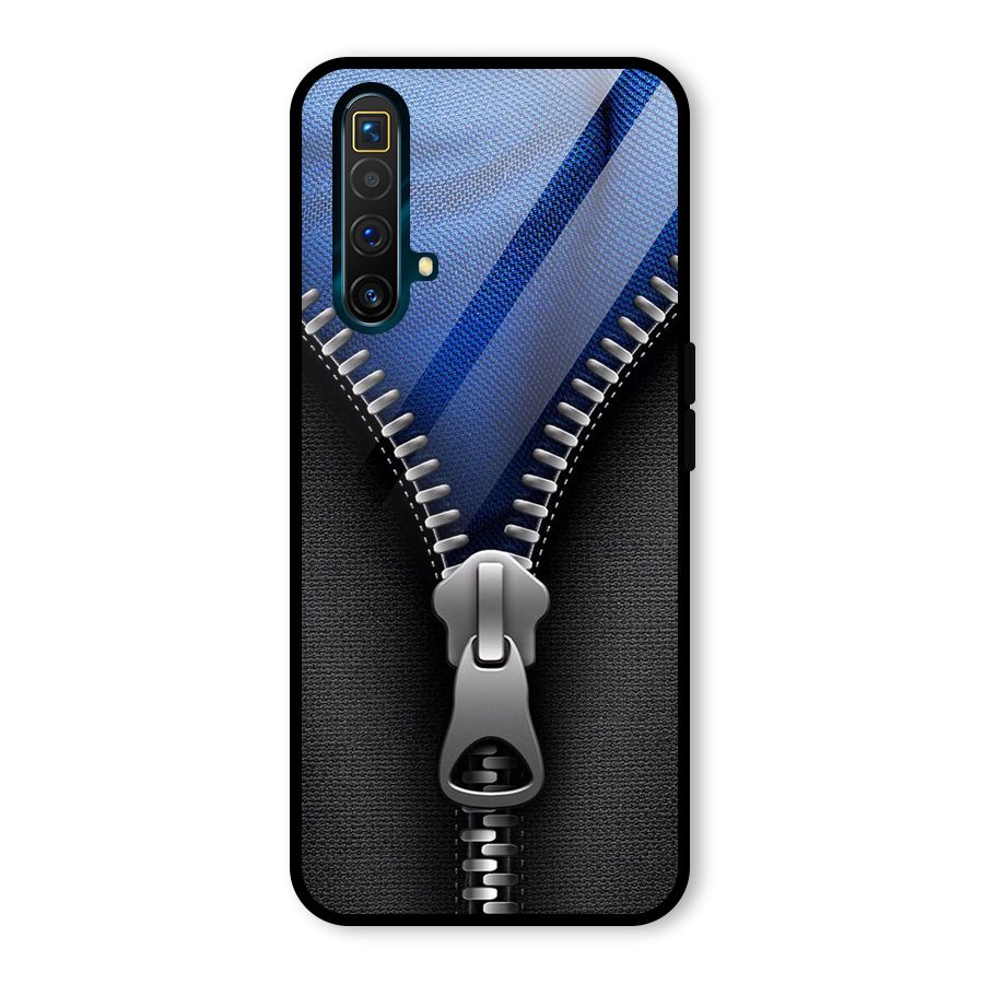 Blue Zipper Glass Back Case for Realme X3 SuperZoom