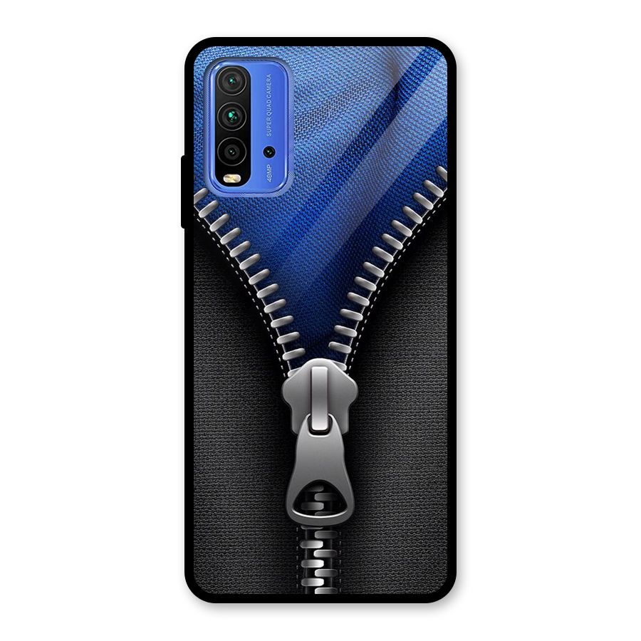 Blue Zipper Glass Back Case for Redmi 9 Power