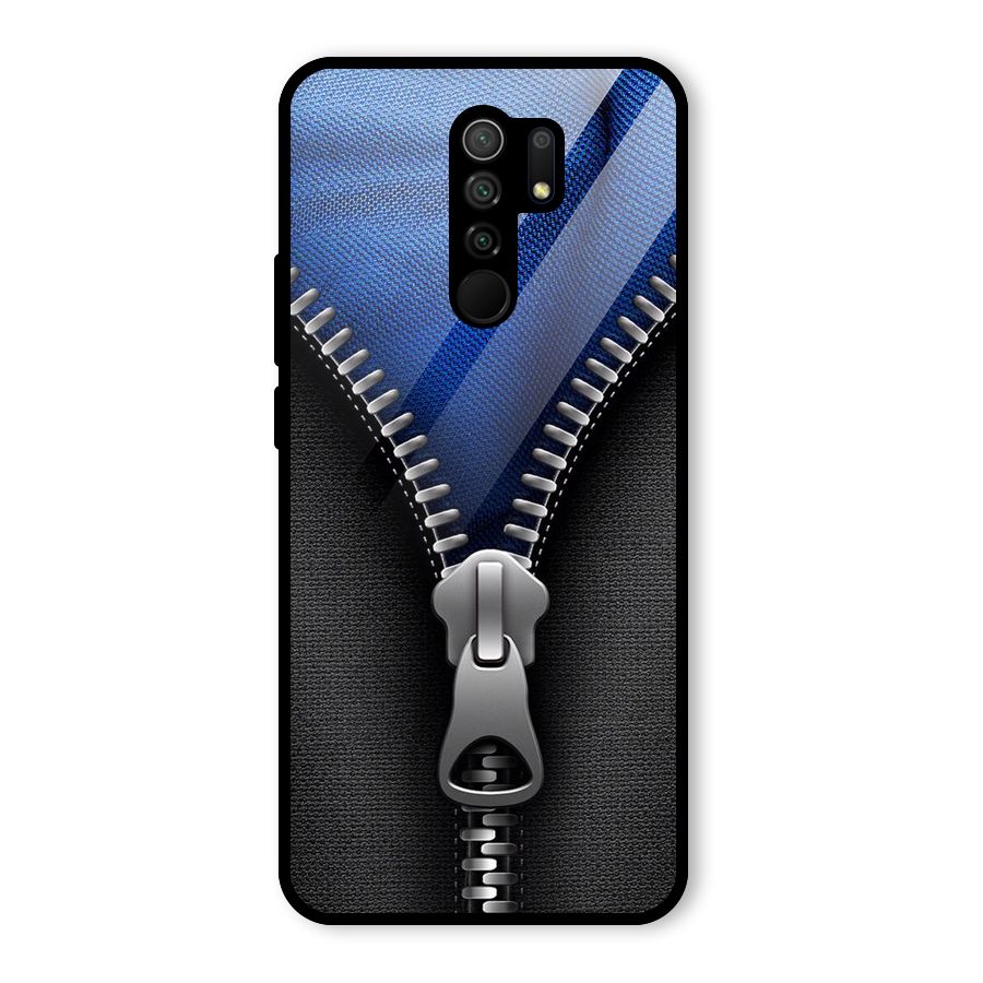 Blue Zipper Glass Back Case for Redmi 9 Prime