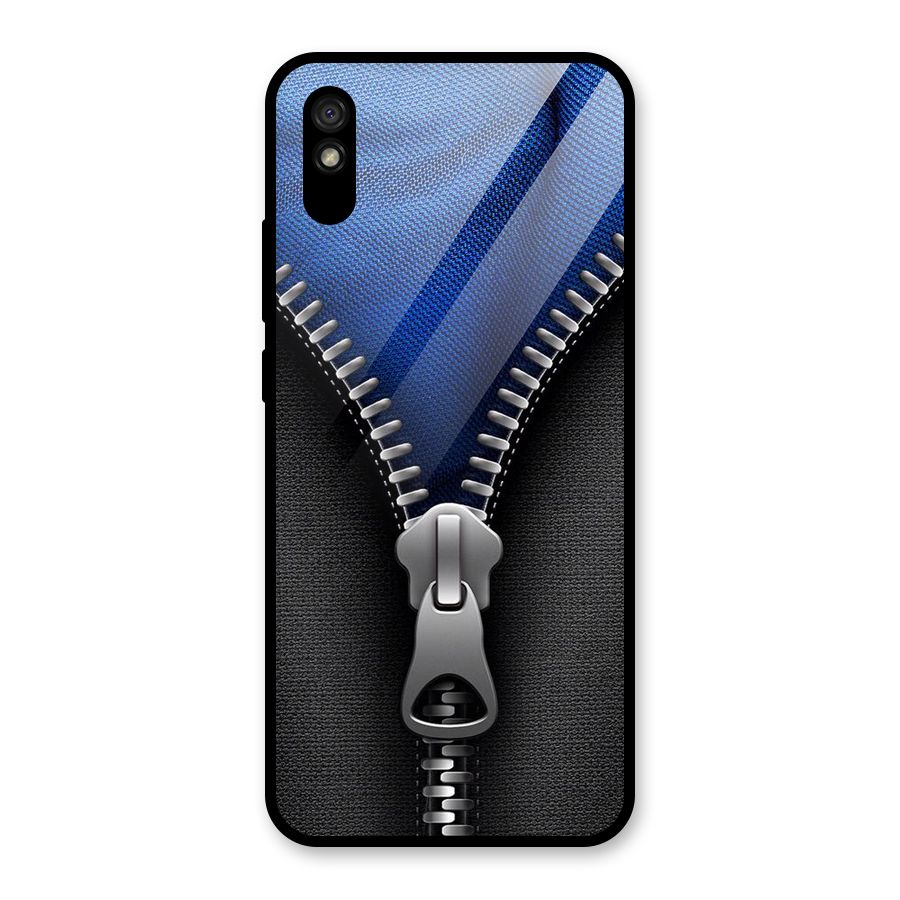 Blue Zipper Glass Back Case for Redmi 9i