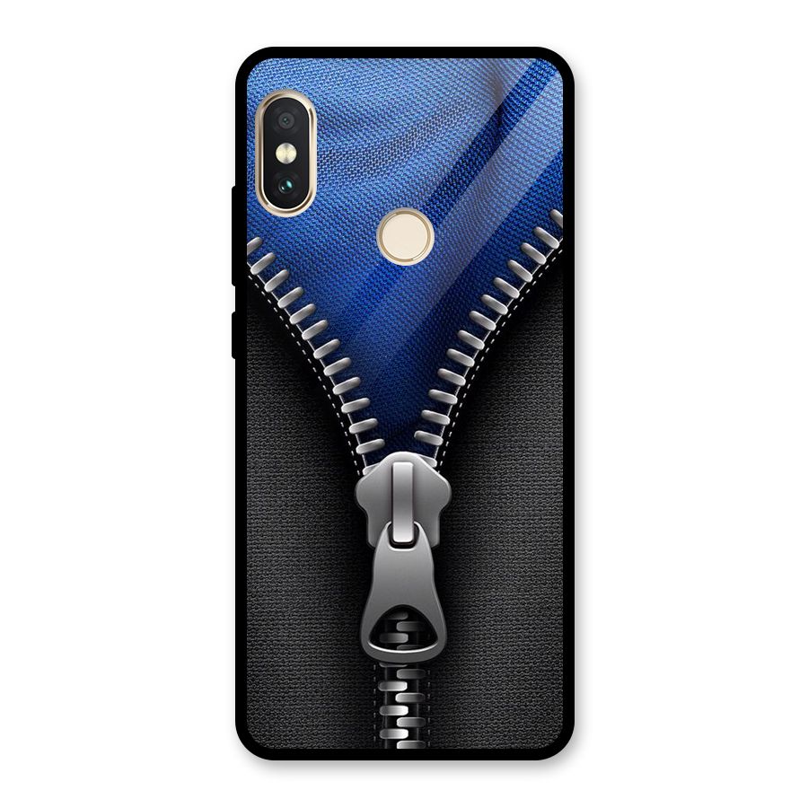Blue Zipper Glass Back Case for Redmi Note 5 Pro