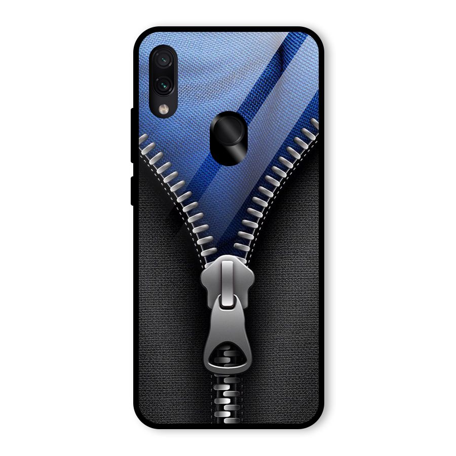 Blue Zipper Glass Back Case for Redmi Note 7S