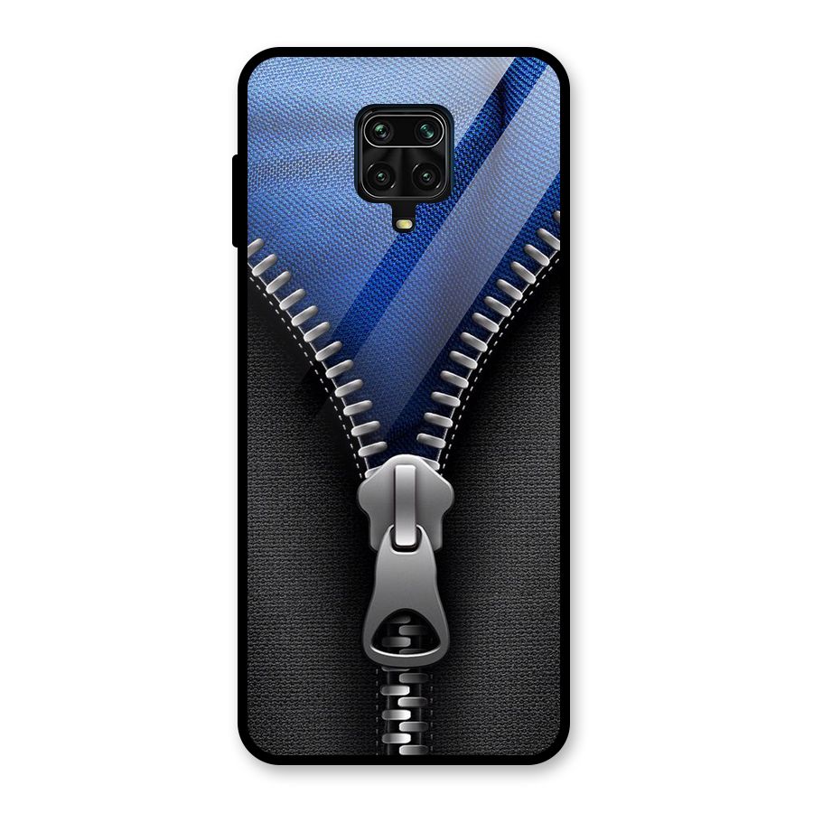 Blue Zipper Glass Back Case for Redmi Note 9 Pro