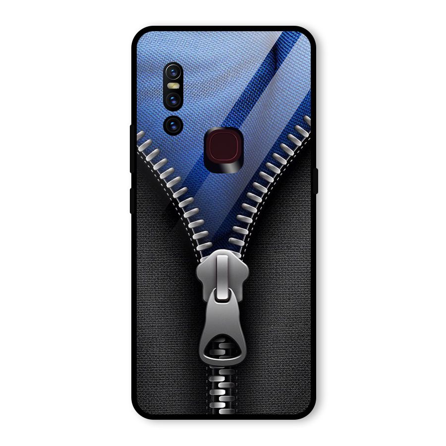 Blue Zipper Glass Back Case for Vivo V15