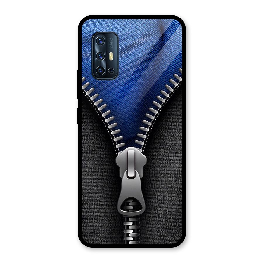 Blue Zipper Glass Back Case for Vivo V17