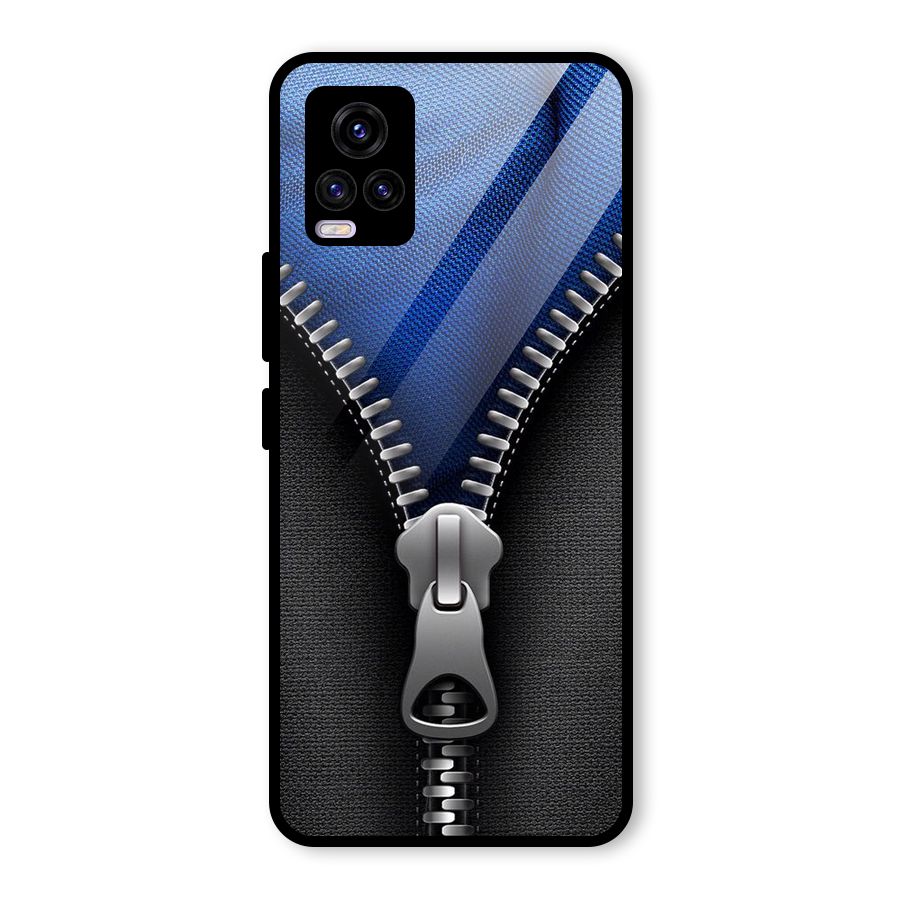 Blue Zipper Glass Back Case for Vivo V20